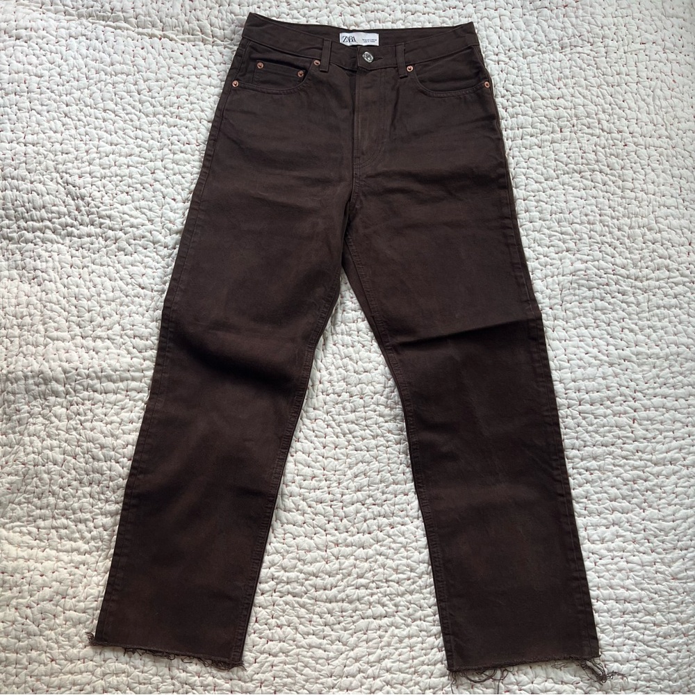 BROWN CROPPED JEANS - Zara